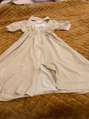 Umgee Cream and Tan Striped Button-Front Maxi Dress